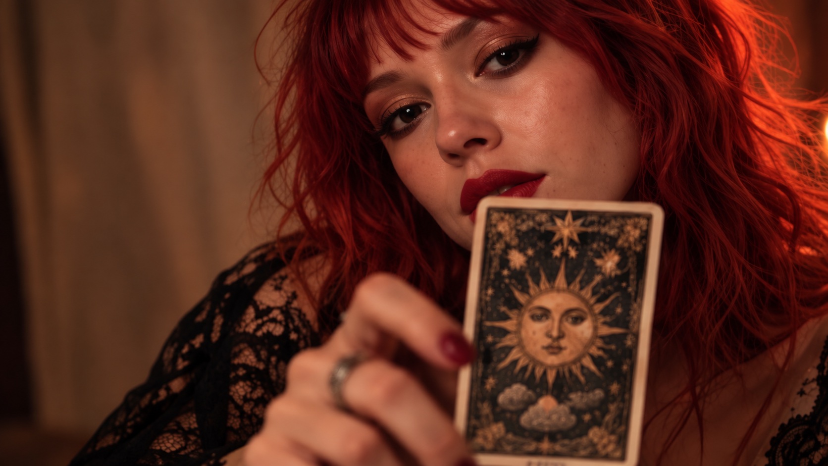 Layla of Laystrology holding a sun tarot card